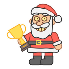 Santa holds gold cup and smiles