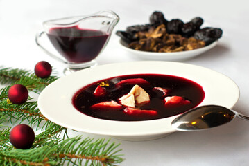 christmas borsch ( borscht, barszcz ) soup with dumpling