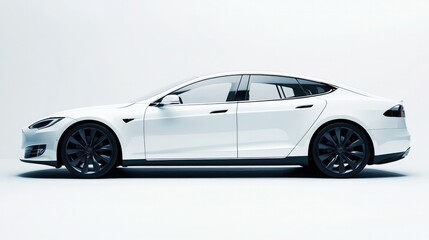 Fototapeta premium A sleek hybrid car parked on a bright white surface, highlighting its eco-friendly features and modern design for automotive advertising.