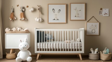 Cozy Nursery with Rabbit Decor and Soft Color Palette