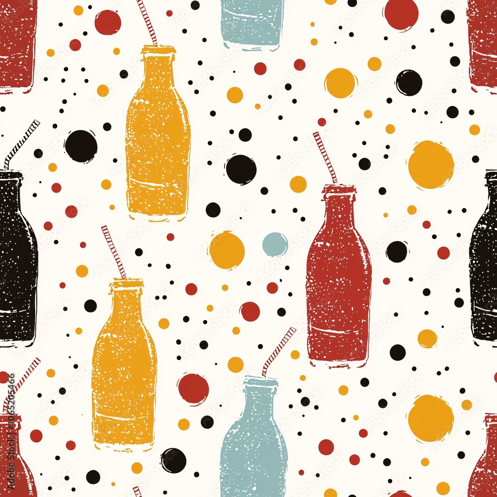 Poster retro bottles pattern with colorful dots