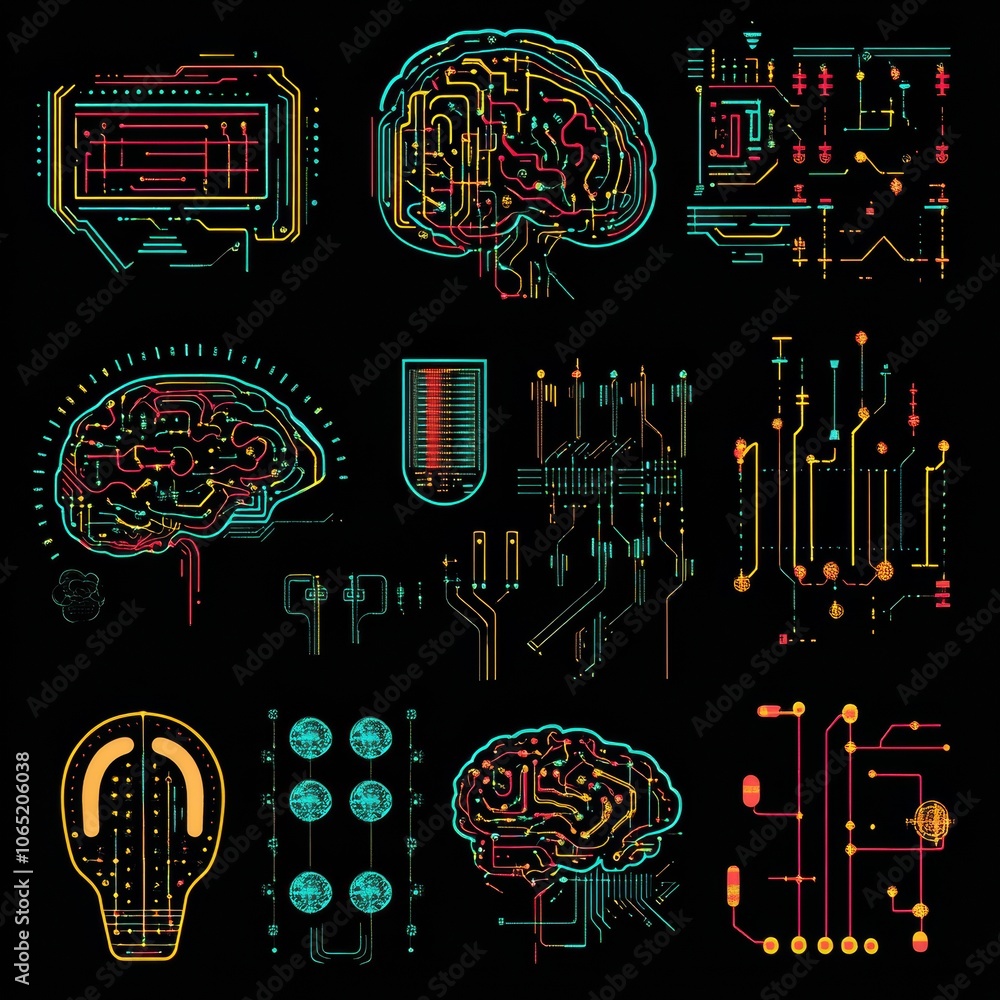 Poster futuristic technology and brain circuit concepts