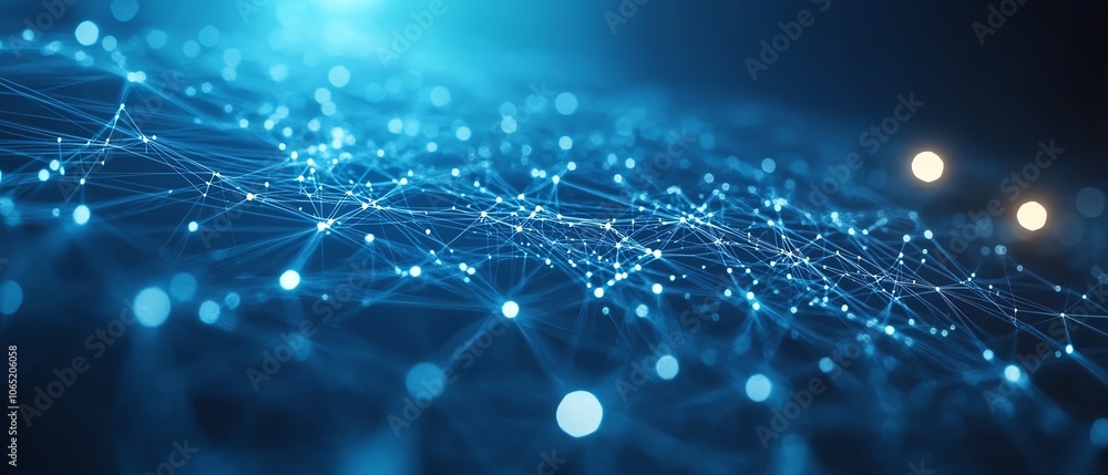 Poster technologyinspired digital network connection lines and dots on a blue backdrop, illustrating connec