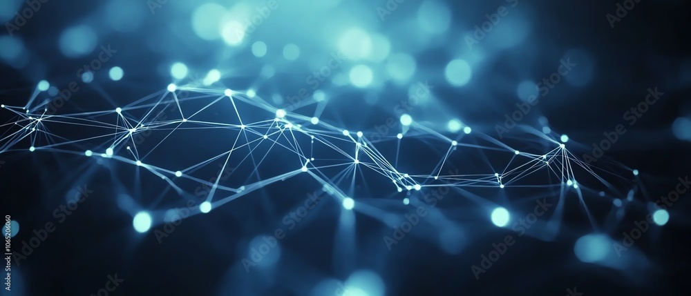 Poster technologyinspired digital network connection lines and dots on a blue backdrop, illustrating connec