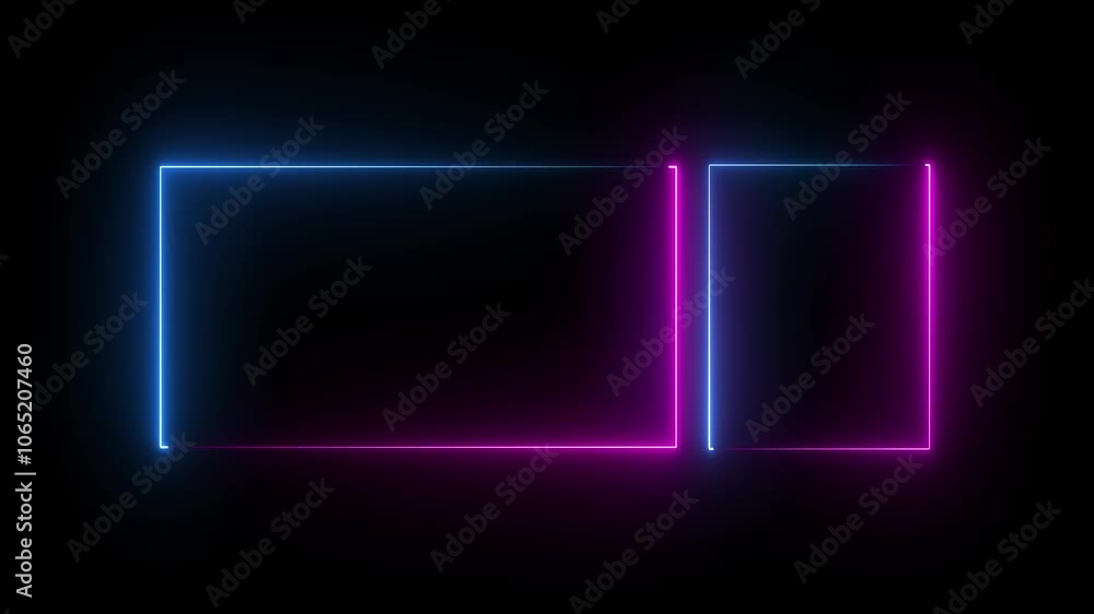 Poster seamless loop animation rectangles frame 4k video motion graphic. neon glowing rectangle frame on bl