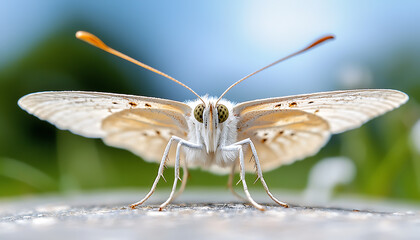 Capture the delicate beauty of butterfly antennae in a stunning macro shot against a lush green background