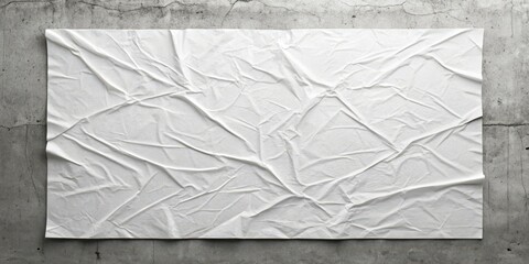 A Blank White Poster with Crumpled Texture, Ready for Your Design, Adorned Against a Raw Concrete Wall