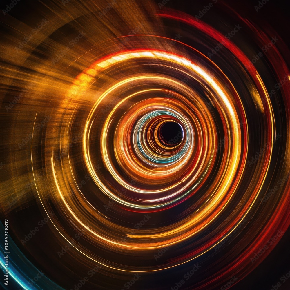 Poster vibrant swirling patterns of light in a mesmerizing circular motion on a dark background.