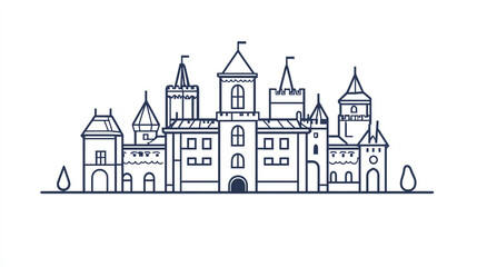 Fototapeta premium Outline of historical castle, isolated on white, main keyword landmark icon