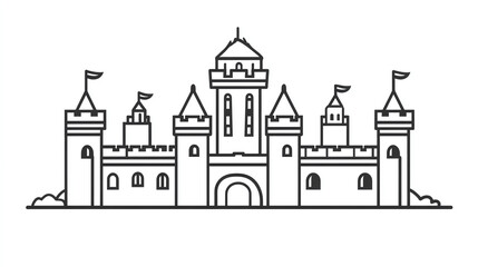 Fototapeta premium Outline of historical castle, isolated on white, main keyword landmark icon