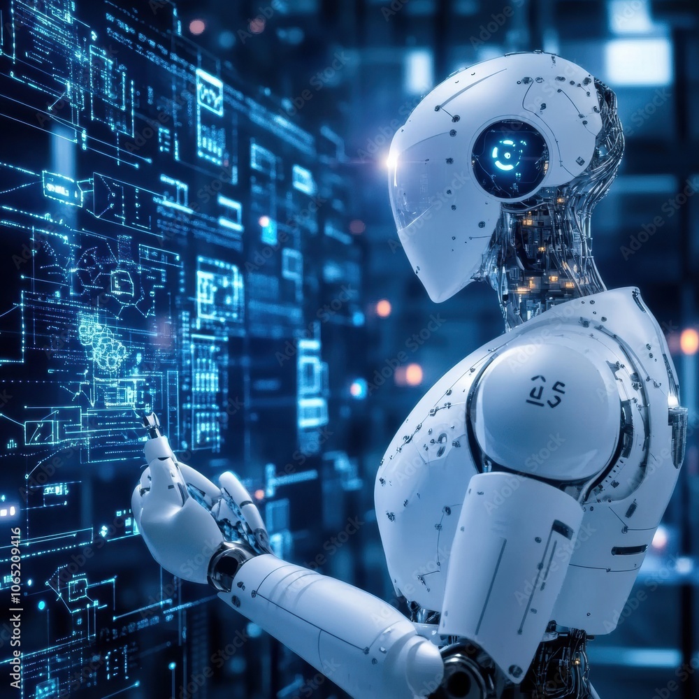 Aufkleber futuristic robot interacting with digital technology