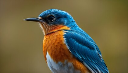 Obraz premium Close-up of a colorful female eastern bluebird with bright feathers in nature