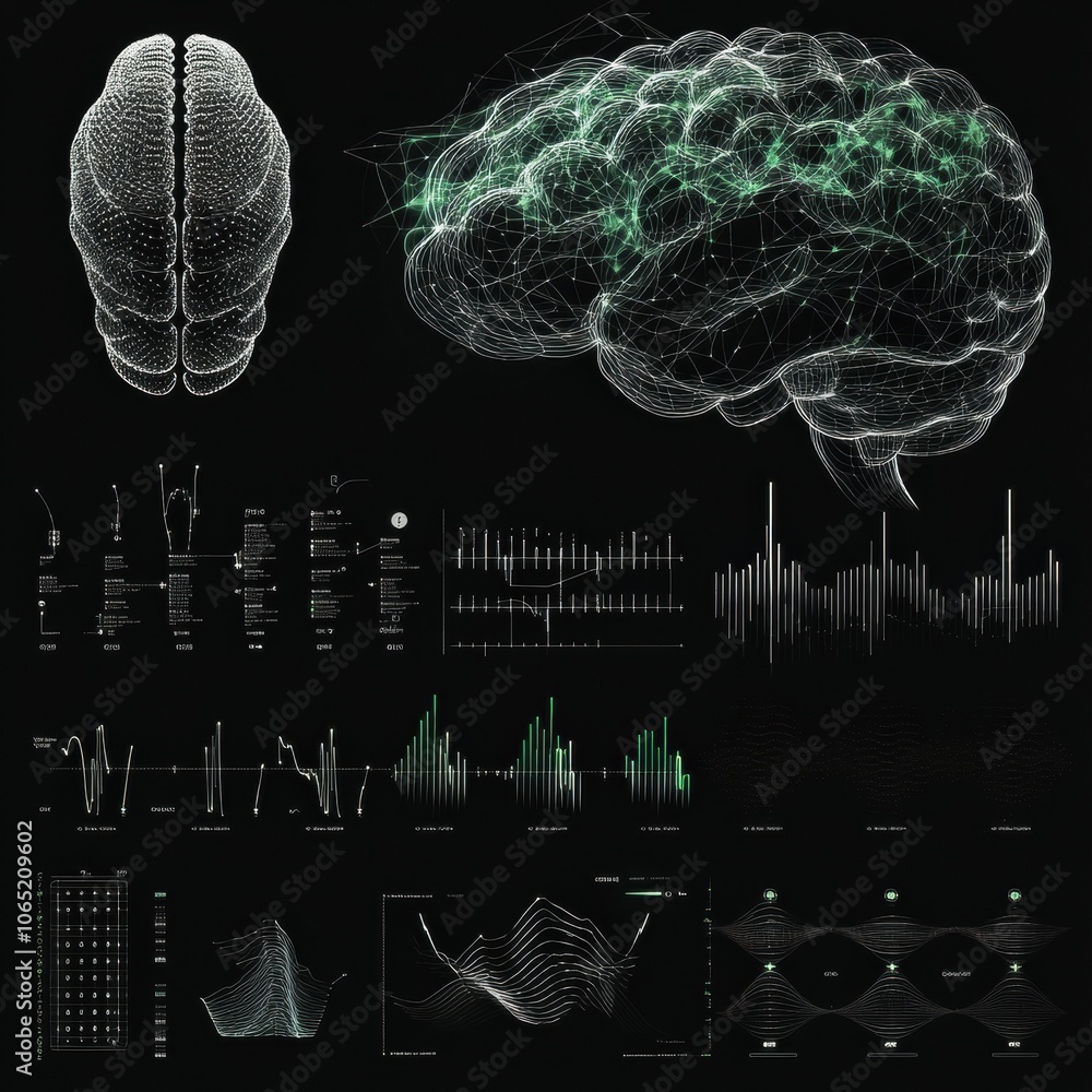Poster abstract brain visualization with data analysis elements