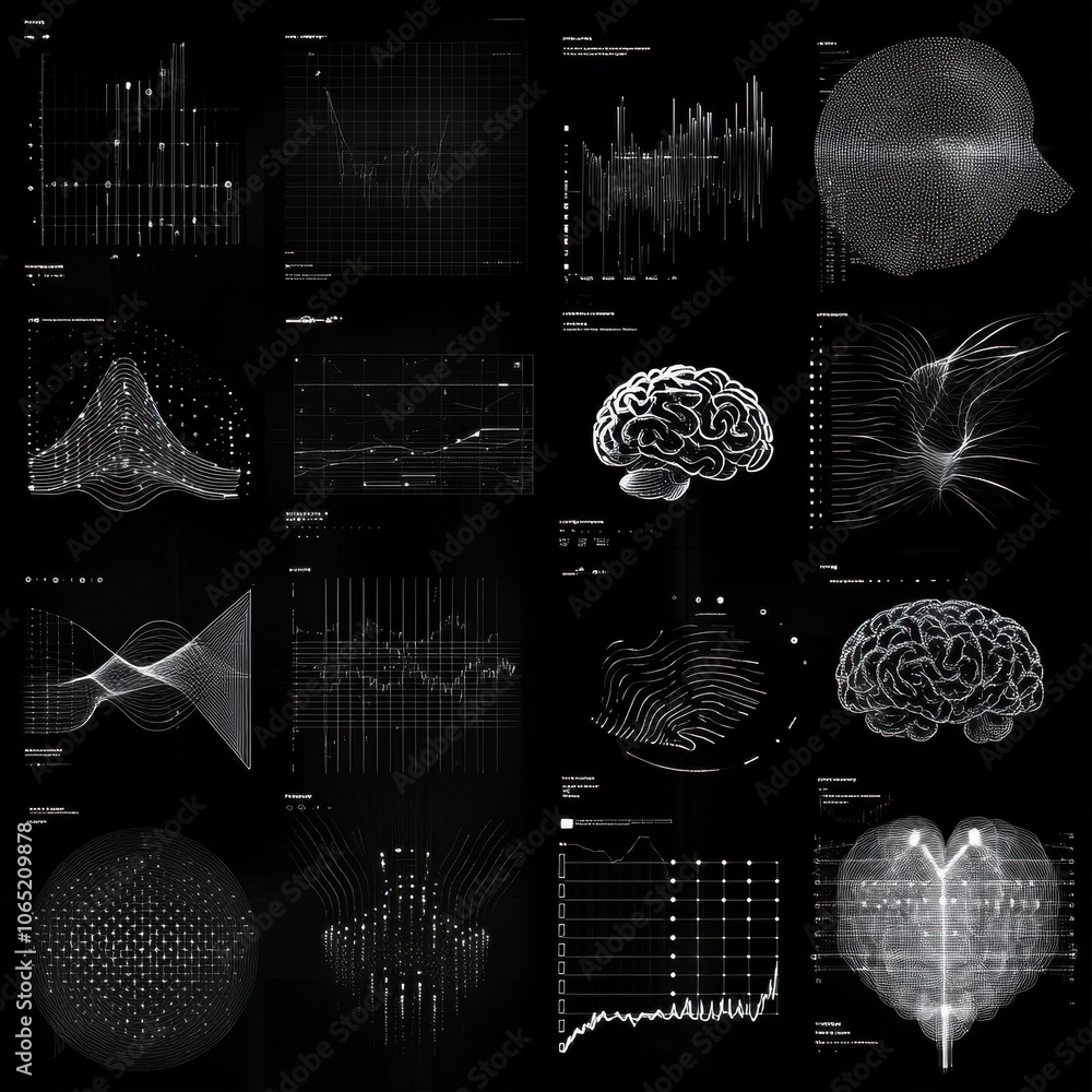 Poster abstract data visualization with graphs and patterns