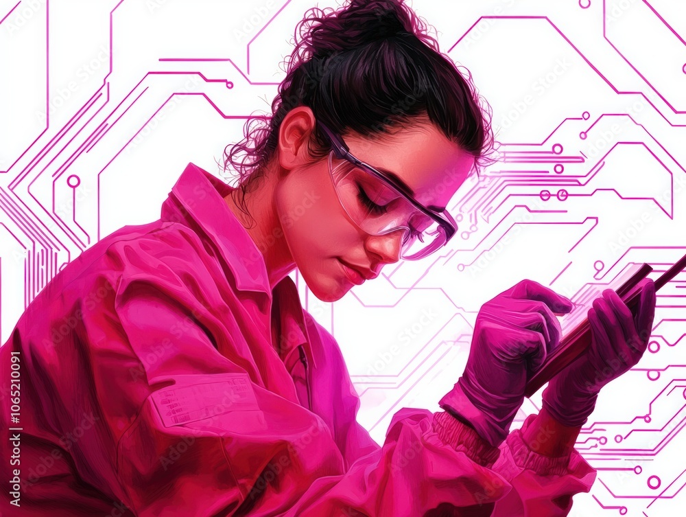 Poster scientist analyzes data in innovative technology lab environment