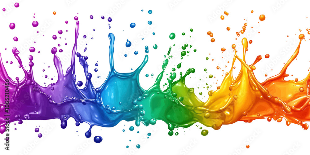 Poster vibrant colorful liquid splashes in rainbow gradient on transparent background. rich blue to pastel 