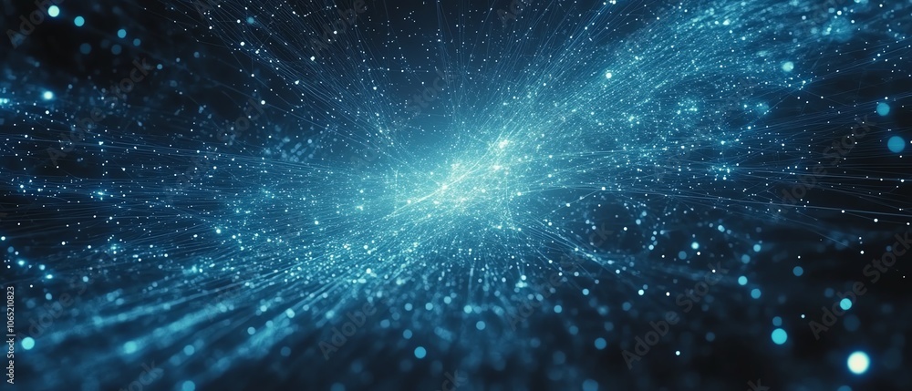 Poster abstract blue background featuring digital network lines and dots, symbolizing connectivity and tech