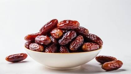 Falling Dry red dates in a bowl isolate on white background