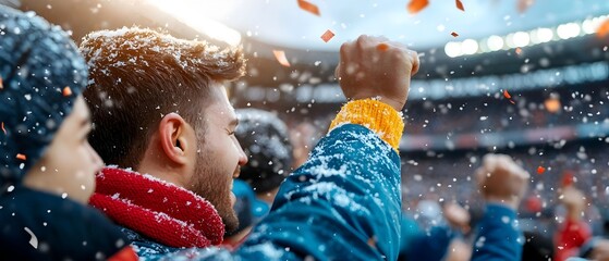 Snowy erupts as fans passionately cheer for their team s win in a lively winter stadium setting creating a festive energy filled atmosphere