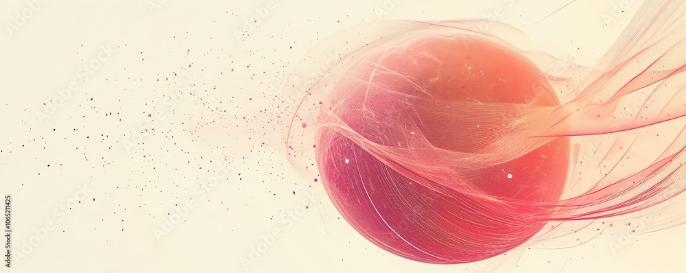 Aufkleber abstract spherical design in red and pink, orbiting lines creating a minimalistic look, modern space