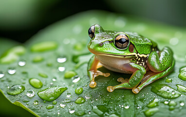Obraz premium Explore the vibrant greens of frog skin texture in a stunning macro wildlife shot against a lush background