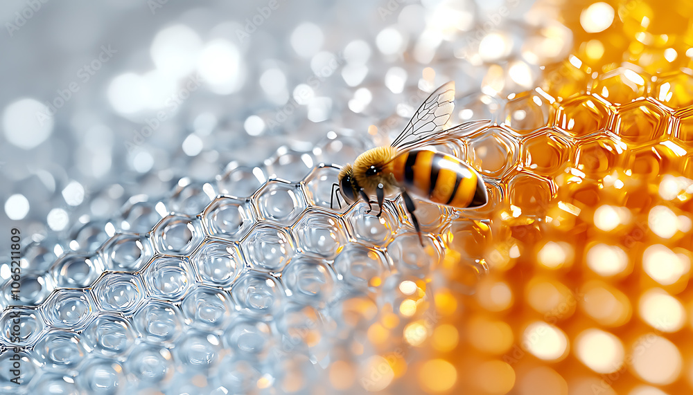 Aufkleber explore the intricate patterns of honeybee wings in a stunning macro shot against a colorful backgro