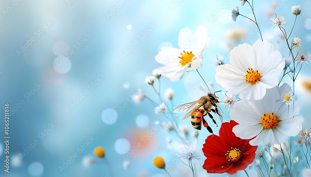 Aufkleber explore the intricate patterns of honeybee wings in a stunning macro shot surrounded by vibrant flow