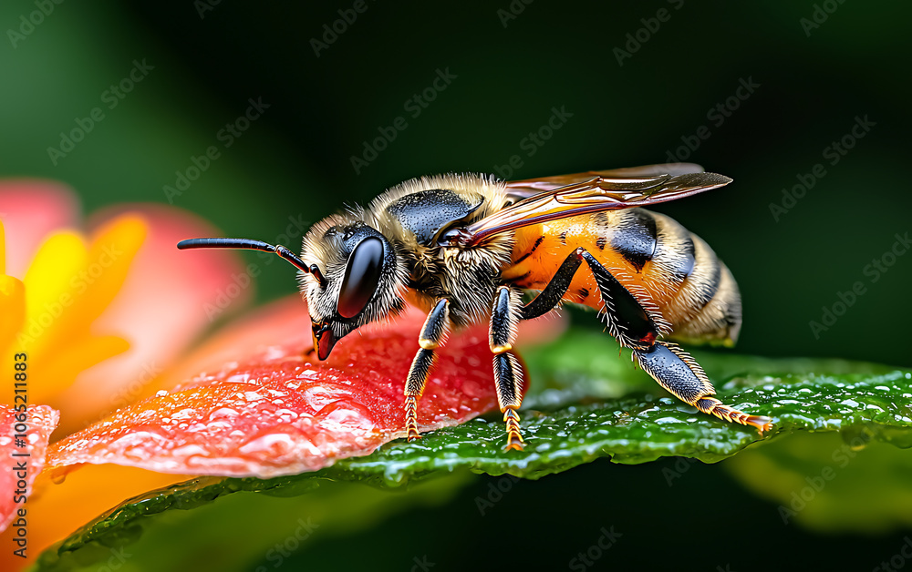 Poster discover the intricate macro shot of a honeybee stinger in wildlife with a soft background