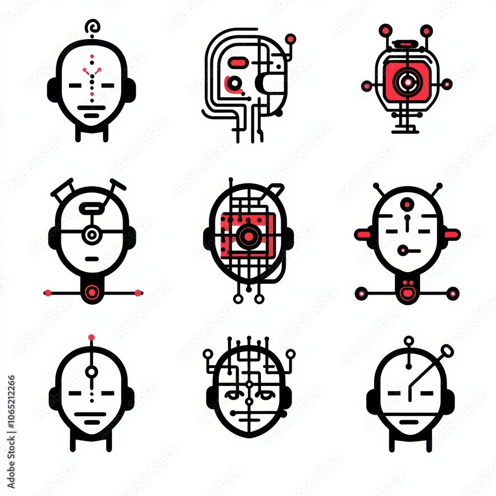 Poster abstract robot faces with geometric design elements