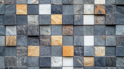 Mosaic tile wall on modern building facade, with spacious area for copy.