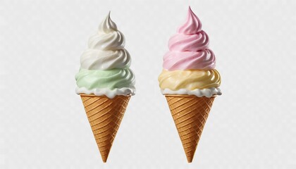 Soft serve ice cream, 2 flavor twist in one cone, on white background PNG