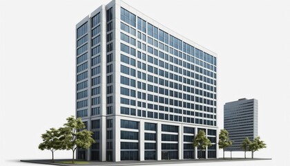 Fototapeta premium Tall office building realistic image on white background PNG