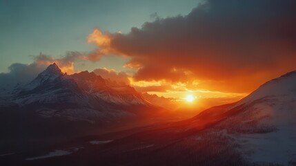 Fototapeta premium Majestic Sunrise Over Snowy Mountains