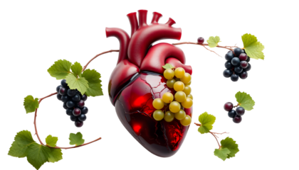 Artistic Representation of a Human Heart Crafted from Wine and Green Grapes for Unique Culinary and Visual Appeal