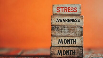 Stress awareness month symbol. Wooden blocks with words 'Stress awareness month'. Beautiful white background