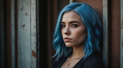 Obraz premium A woman with blue hair