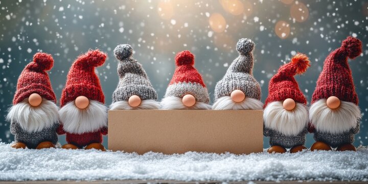 Festive Gnomes with Blank Sign and Snow