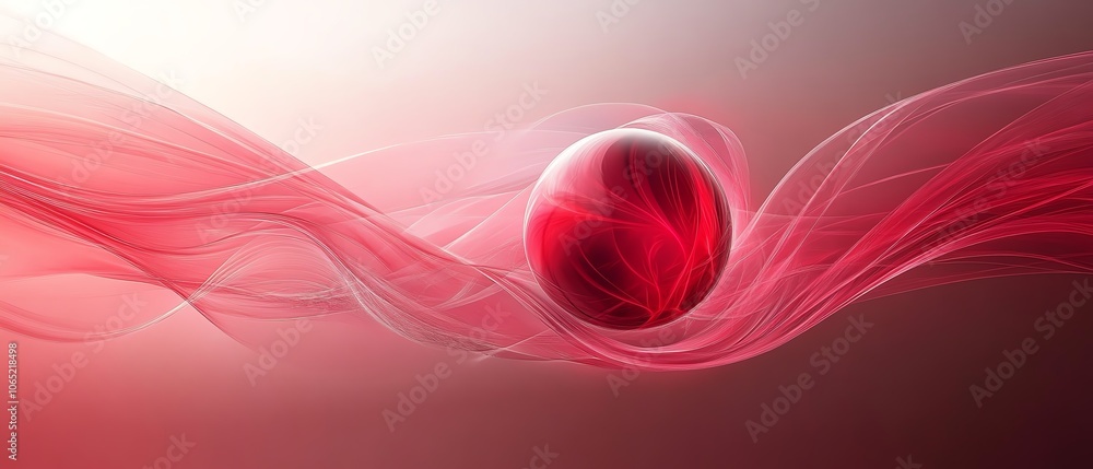 Poster minimalistic red and pink sphere, orbiting lines creating a dynamic effect, abstract modern space il