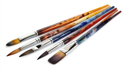 Fototapeta premium Isolated watercolor paints and brushes set on a white background, representing art class creativity