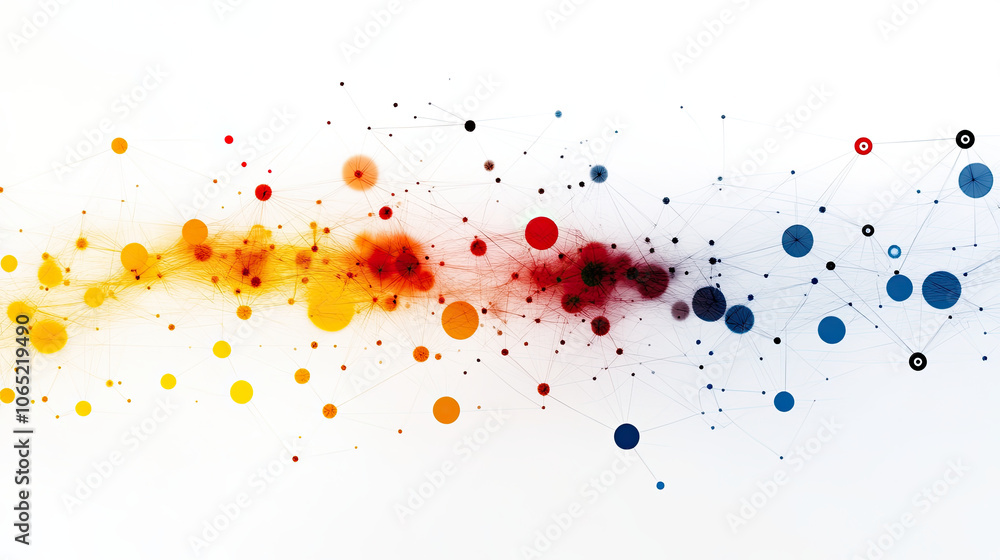 Poster artistic diagram of colorful data visualization with circles and lines, representing portfolio optim