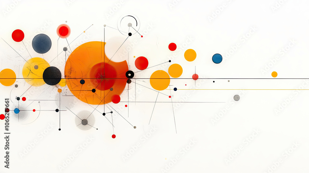 Poster abstract art featuring colorful circles and lines, showcasing modern design aesthetic. vibrant color