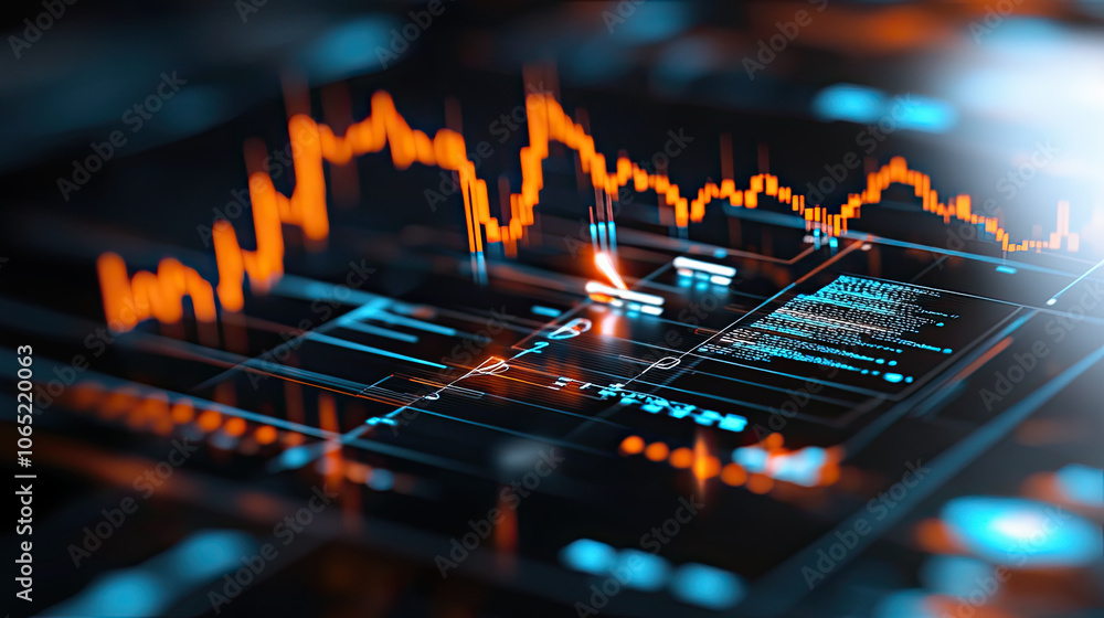 Poster detailed illustration of portfolio optimization with data visualization, showcasing financial graphs
