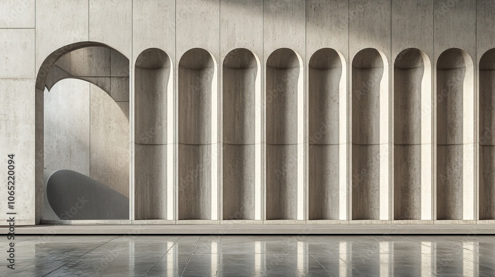 Aufkleber smooth concrete wall with recessed patterns, architectural design with space for text