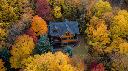 A serene wooden house surrounded by colorful trees, ideal for a peaceful Thanksgiving retreat.A serene wooden house surrounded by colorful trees, ideal for a peaceful Thanksgiving retreat.