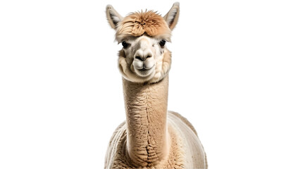 Calm lpacaa with fluffy wool isolated on white