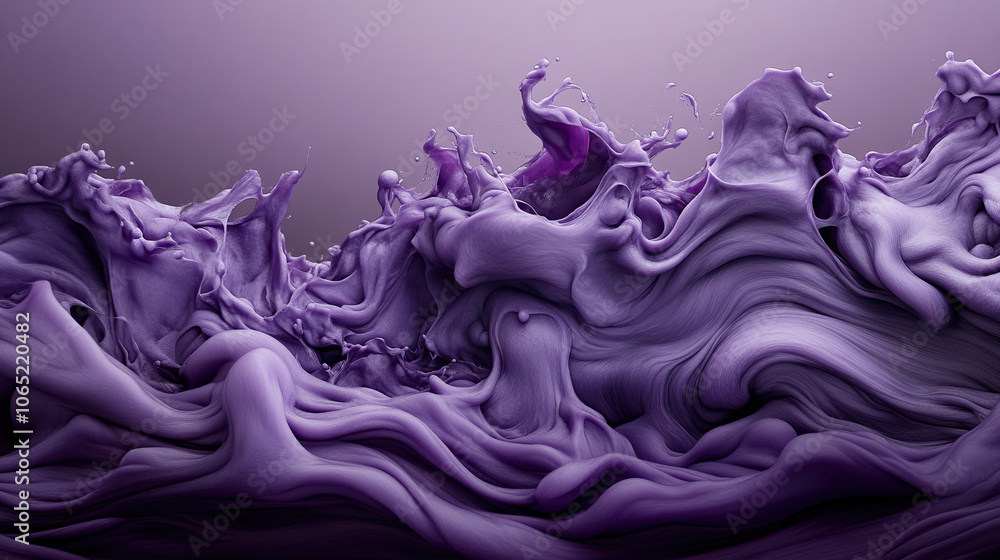 Poster dynamic purple splash of liquid, creating mesmerizing wave of texture and movement. fluidity and dep