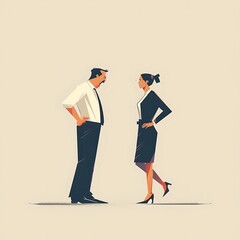 An illustration in minimalist design of a boss yelling at an employee with hands on hips, representing verbal harassment and a hostile work environment. 8k UHD, suitable for high-quality printing 
