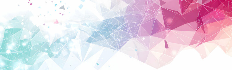 Fototapeta premium Vector banner background with polygonal shapes and connections, featuring white space in the center for text