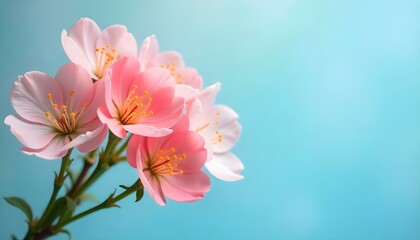 Obraz premium Pink tulips against light blue background
