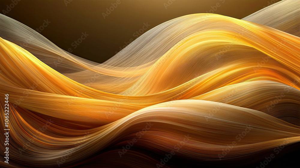 Poster flowing golden waves create mesmerizing abstract pattern, showcasing smooth textures and dynamic mov